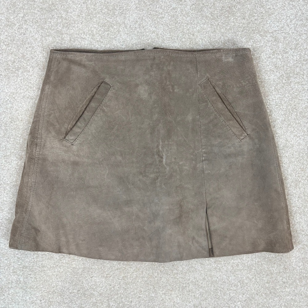 Blank NYC Taupe Brown Suede Leather Mini Skirt Front Slit Size 26 73K-0104NO